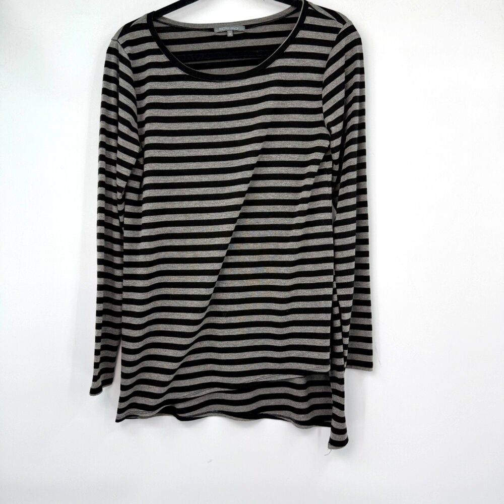 Retro-ology Women's M Gray Black Stripe Asymmetrical Tunic Art to‎ Wear Classic